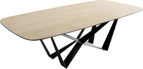 DELIFE Esszimmertisch Edge Boot Keramik Travertin Natur 240x120 Spider Flachstahl Schwarz