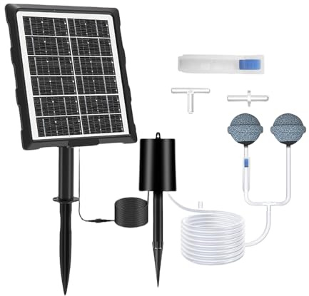 Aeratore Solare per Stagno,Aeratore Stagno ad Energia Solare - Aeratore Impermeabile Silenzioso con Tubo e Pietra Porosa per Piscina Giardino Esterno