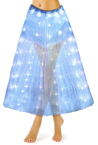 TNTGMG Jupe Tutu LED, 90cm Longue Jupe de Danse Orientale Lumineuse,Ballet superposé Jupes Tutu pour Danse,Costume de Ballet pour Femmes et Filles,Halloween Fête Noël Le carnavals(Blanc)