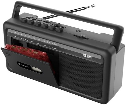 KLIM Portable Cassette Player & Tape Recorder – Boombox with AM/FM Radio, USB, Bluetooth, Speaker, and Earphone Jack – Battery and AC Operated - Black