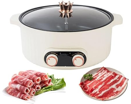 Electric Hot Pot Cooker,Multifunctional Electric Cooker,Non-Stick Portable Travel Cooker,Hotpot Chinese Pot BBQ Grill Pot for Families, Kitchens, Travel
