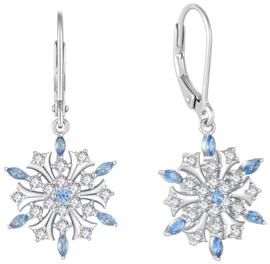 FJ Schneeflocke Hängend Ohrringe Damen 925 Sterling Silber Aquamarin Ohrringe Winter Frozen Weihnachten Schmuck für Frauen