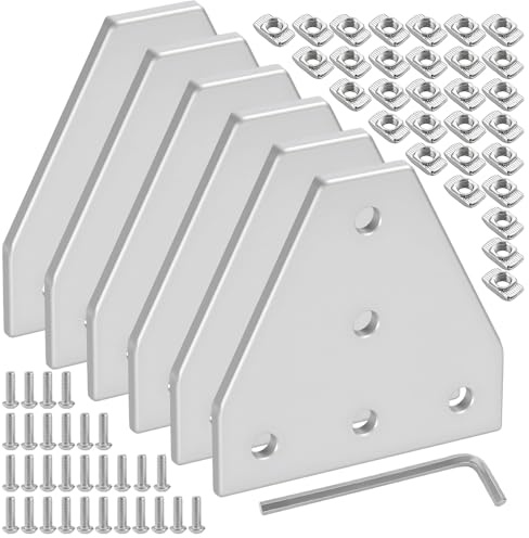 6 Stück T Flachwinkel Eckhalterung Aluprofil Verbinder Aluprofil 30x30 | Alu Profil mit M6 Schrauben M6 Muttern und Wrench, für Standard Aluminium Profil mit Einer Schlitzbreite von 8.2 mm