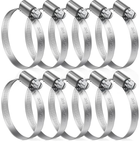 GIONAR 8 Pcs 50-70mm Adjustable Hose Clips, 304 Stainless Steel Worm Drive Clamps for Water Pipe, Drain, Vent, Exhaust, Fuel Line