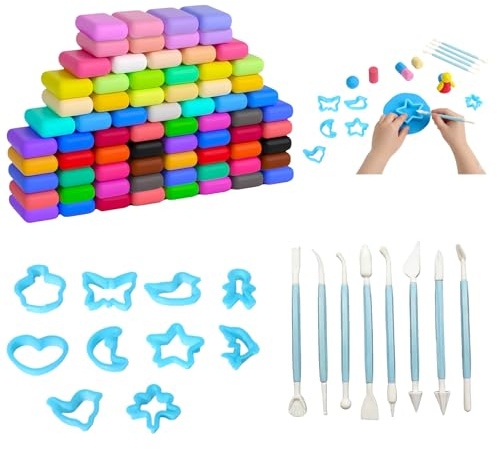 Air Dry Clay Set for Adults– 72 Colours Ultra-Light Modelling Clay with 8 Sculpting Tools & 10 Shapes – Non-Toxic, Soft DIY Clay for Adults – Ideal for Creative Crafting