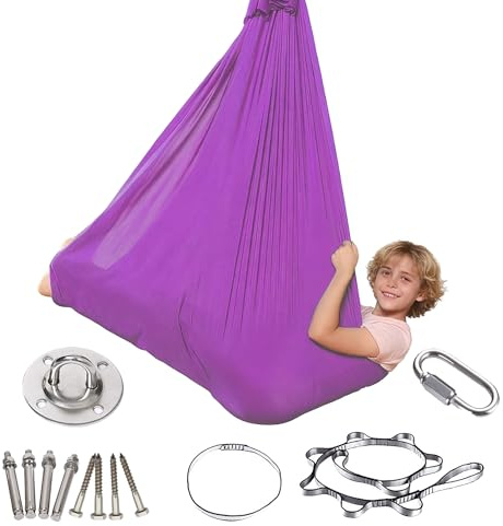 Aerial Yoga Hängematte Set mit Befestigungszubehör–Weiche Yoga-Schaukel für drinnen & draußen,Belastbar bis 150 kg,Komfortables Stretchmaterial