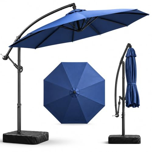 Meulbaty 300 cm Ampelschirm, Sonnenschirm mit Ständer & Sandsäcken, Blau