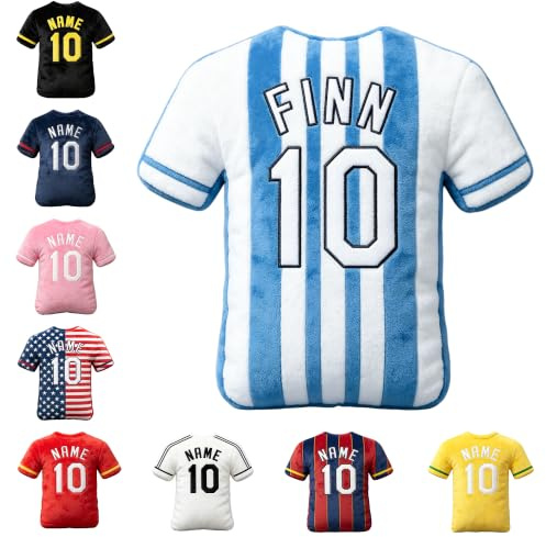 FCLYDER Personalisiertes Basketball & Fußball Trikot Kissen mit eigenem Namen und Nummer, Weiches Plüsch Kissen in Trikot Form, Individuelles Sport Deko Kissen für Jungen Zimmer (Fußball)