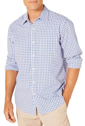 Amazon Essentials Chemise en Popeline à Manches Longues, Style Décontracté, Coupe Standard Homme, Bleu Checks, M