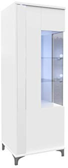 Standvitrine Marokko 50/160 MR10 inkl. LED Beleuchtung, Vitrinenschrank, Stauraumvitrine, Glasvitrine, Hochschrank, Wohnzimmer, Highboard, Schrank (Weiß/Weiß Hochglanz, Links)