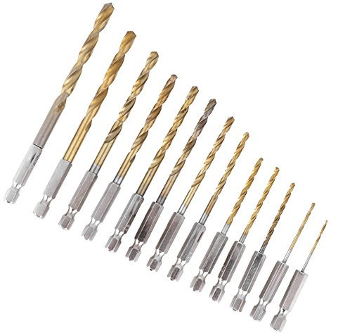 13pcs HSS Twist Drill Bit Assortment Set Titanium Coated Screwdriver Drilling Tools with Hexagonal Handle, 1.5-6.5mm, Power Tool Accessories