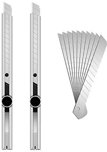 Gebildet 2pièces 9mm Verrouillable Coupeur, Cutter de Lames Sécables en Angle 60° + 10pièces Snap Off Lames de Rechange, Couteau Tout Usage, Cutter de Precision