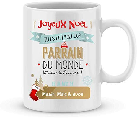 Cadeau de noël parrain - Mug personnalisé meilleur parrain du monde