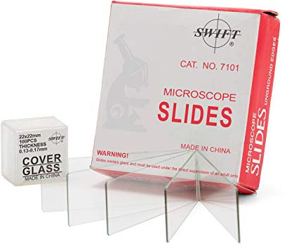Swift Mikroskop-Objektträger-Set mit 72 vorgereinigten Blanko-Dias und 100 Glasabdeckungen, geschliffene Kanten