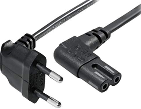 2m Euro Netzkabel C7 Fernseher Stromkabel, Kabel Gewinkelt Netzstecker auf Euro 8 Doppelbuchse Kleingerätekabel für Wireless Boxen, TV, Blu-Ray, Radio, Netzteile schwarz