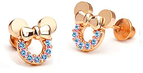 Kaguyo Minnie-Maus-Ohrringe, rosévergoldete 925 Sterling silber, Amethyst, weiß, blau, rosa, Zirkonia, Mickey-Maus-Ohrstecker für Frauen und Mädchen, süßes Design, Geburtstagsgeschenk (roséblau)