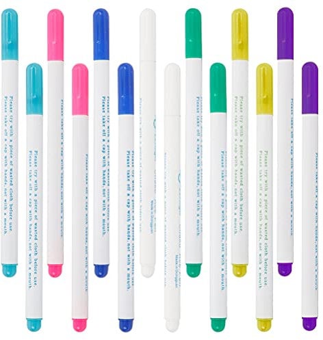 FOROREH 14Stück Markierstifte Wasserlöslicher Stift für Stoff, 7Farbe Trickmarker Verschwinden wasserlösliche Stoff löschbaren Stift Lederhandwerk Schneiderstift zum Quilten Schneiderei Nähen