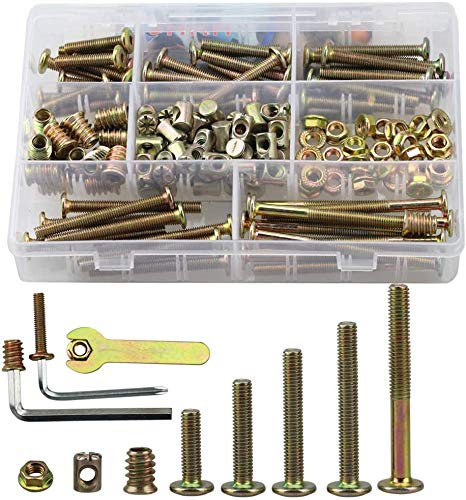 Lot de 150 écrous et boulons M6 pour meubles - Vis à tête hexagonale - 30mm/40 mm/50 mm/60 mm//80 mm - Boulons à douille hexagonale zingués avec 3 clés