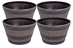 Thompson & Morgan Garden Herb Wooden Effect Barrel Planter, Outdoor Half Whiskey Cask Flower Pot, Indoor Rustic Patio Grow Plant Container (4, Small)