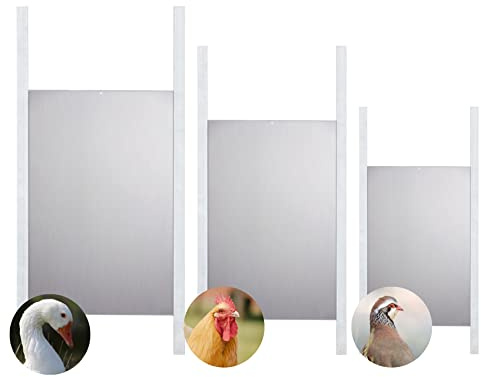Puerta de Aluminio para gallinero - Puerta automática (Motor no Incluido) - Incluye rieles y perforación para Pasar el Cable - Tamaño Ideal para Gansos y Patos (Ref. Mal)