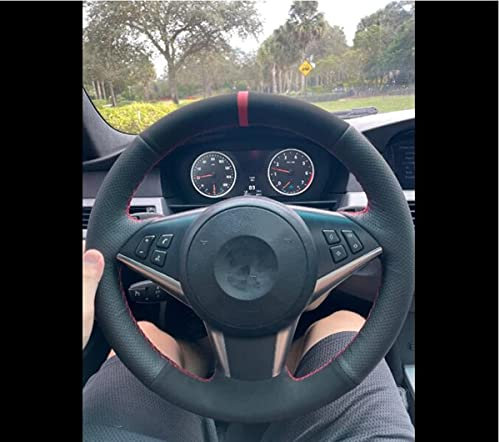 MEWANT Auto Lenkradbezug für e60 530d 545i 550i e61 Touring e63 Hand Nähen Lenkradhülle aus Suede&Microfiber Leather Lenkradhülle