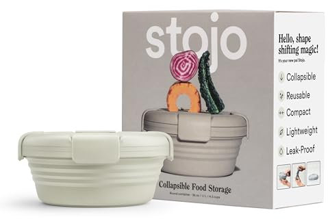 STOJO Cuenco plegable – Avena, 36 onzas – Cuenco de silicona reutilizable para alimentos fríos y calientes – Perfecto para viajes, preparación de comidas, almuerzo para llevar, camping y senderismo –
