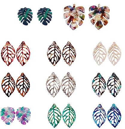 Beadthoven 24 Stück Kunstharz-Blatt-Anhänger bunte Zelluloseacetat Monstera Blatt Charms Ornament für DIY Handwerk Ohrringe Halskette Armband Schmuckherstellung