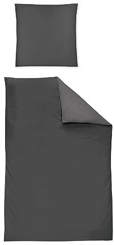 Irisette Mako-Satin Uni Bettwäsche Set Uni Paris 8000 Anthra 155 x 220 cm + 1 Kissenbezug 80x80 cm