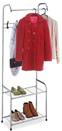 Relaxdays Garderobe mit Schuhablage, 4 Paar Schuhe, 4 Haken, 1 Kleiderstange, Flurgarderobe HBT 173 x 60 x 31cm, grau