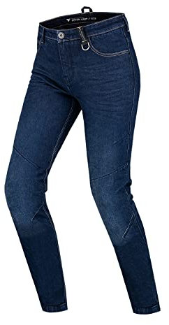 SHIMA Devon Jeans Moto - Pantalones Jeans Elásticos Ventilados Slim Fit con Refuerzos de FiberQL, Protectores CE de Rodillas y Caderas (Mujer, Azul Oscuro, 24)
