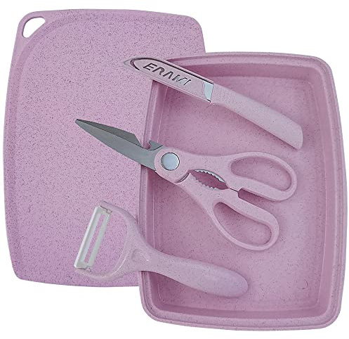 Chopping Board, Portable Chopping Board with Tray and Peeler, Multi-function Knife Washing Sink Cutting Board for Outdoor, Camping, Picnic (Pink)