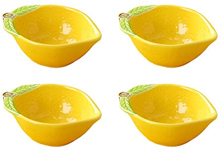 Mozacona 4pcs Ceramic Appetizer Plates Lemon Shape Side Dishes Seasoning Plates