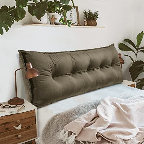 Johnear Rückenkissen für Sofa Rückenlehne Bett Lesekissen, Samt Bücherkissen Großes Lendenkissen Kopfteil Bett Kopfkissen Wandkissen Beinkissen (Khaki Gelb,160x8x50cm)