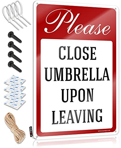 Garage Tin Sign Please Close Umbrella Upon Leaving Schild Lustige Schilder für Büro (Größe: 20 x 30 cm)