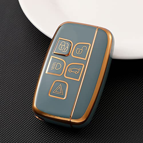 LINGXIYA Premium TPU-Schlüsselanhänger-Schutzhülle, kompatibel mit Lan-d Rover Defender Discovery Ran-ge Rover Sport Evoque LR4 Jaguar XF, 5-Tasten-Fernbedienungs-Schlüsselgehäuse (blau) (Lx25)