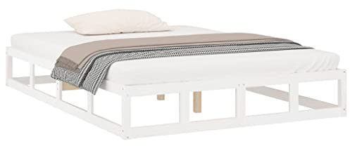vidaXL Massivholzbett Bettgestell Bett Holzbett Doppelbett Bettrahmen Lattenrost Schlafzimmerbett Schlafzimmermöbel Weiß 140x190cm