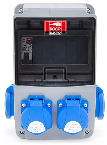 KOOP Elektro Baustromverteiler Wandverteiler Schuko 4x230V + Sicherung 1x LS C16 verdrahtet, für Indoor/Outdoor-Bereich, Steckdosenverteiler, Verkabelt, IP54, für Indoor/Outdoor-Bereich