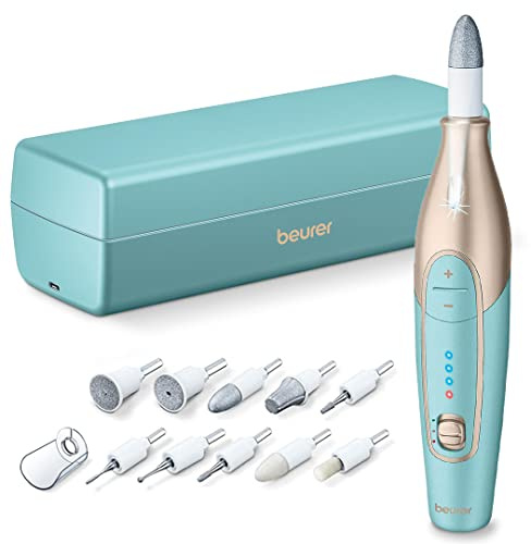 Beurer MP84,14-Piece Professional Manicure & Pedicure Nail Drill Kit, Cordless Electric Nail File with Attachments, LED Light, Adjustable Speed, Nail Dremel for Manicure and Pedicure, Storage Case