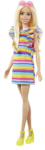 Barbie Doll, Kids Toys and Gifts, Blonde with Braces and Rainbow Dress, Barbie Fashionistas, Clothes and Accessories, HPF73