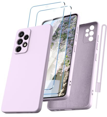 Kukiwhy für Samsung Galaxy A53 5G Hülle mit 2×Schutzfolie, für Samsung A53 Silikon Case mit Kameraschutz Ultra Dünn Microfiber Rundumschutz Anti-Kratzer Handyhülle für Samsung A53 -Lila
