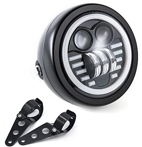 Motorrad LED Frontscheinwerfer, 6,5 Zoll Universal Scheinwerfer Distanz Licht mit Halterung zur Überholung des Motorrad Cafe-Racer (Licht B)