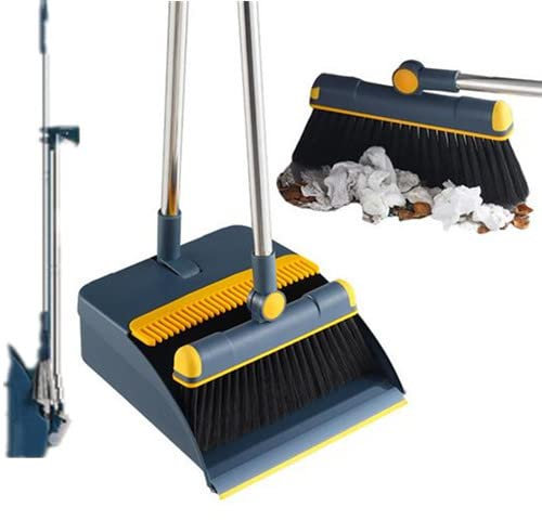 Dustpan, Standing Broom and Dustpan Set, Long Handled Dustpan and Brush Scoop with Teeth for Home Cleaning, Kitchen,