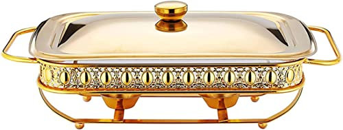 ACiyD Chafing Dish, Stainless Steel Rectangular Chafing Full Size Pans, Chafing Dishes Set for Catering Buffet Warmer, for Buffet Catering Kitchen Party,Gold (Silver) (Gold)