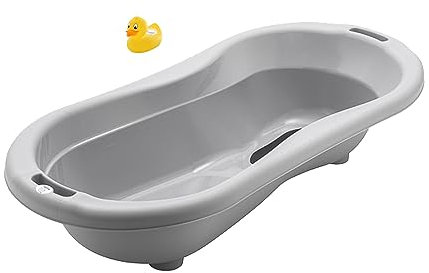 Rotho Babydesign Baby Badewanne TOP Xtra Große, Mit 2 Antirutschmatten und Ablaufstöpsel, Ideal für 2 Kinder, 0-36 Monate + Rotho Babydesign Badethermometer Ente mit digitaler Messfunktion
