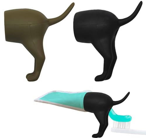 Vordpe 2 Stück Deckel für Zahnpasta für kackende Hunde, Pooping Dog Butt Toothpaste Topper, Lustige Zahnpastakappen, Kreative Zahnpasta Spender Kappe(Grau, Schwarz)