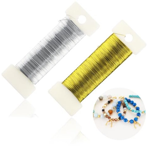 Basteldraht, 2 Rollen Draht zum Basteln, Blumendraht 0,35mm x 50m, Bindedraht Schmuckdraht für DIY Schmuckherstellung Bastelarbeiten Silberdraht zum Basteln (Silber, Gold)
