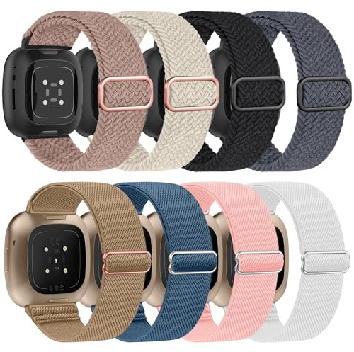 Zspoly 8 Stück Armband Kompatibel mit Fitbit Versa 4/3/Sense 2/Sense Sport Armband, Weiches Elastisch Ersatz Nylon Sport Ersatzband Band für Damen Herren
