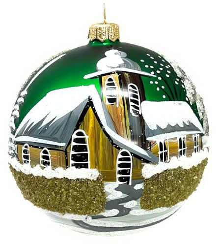 Polish Gallery Weihnachtskugel-Ornamente, groß, mundgeblasenes Glas, handbemalt, grüne Aurora, polnische Weihnachtsdekoration, 12,7 cm