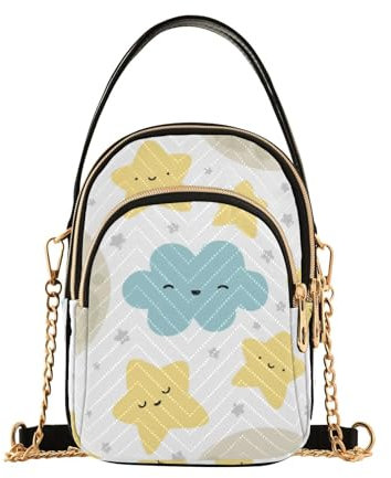 MCHIVER Süße Mond Wolken Sterne Crossbody Tasche für Frauen Handy Geldbörse Geldbörse mit abnehmbarer Kette Schulter Handtasche für Reise Telefon Reisepass Arbeit, Niedliche Mond Wolken Sterne