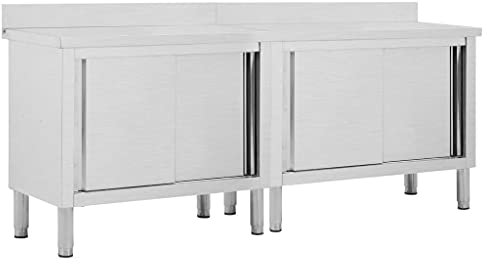 Hommdiy Arbeitsschränke mit Schiebetüren,Arbeitstisch Arbeitsplatte Schrank Gastro Schrank Schiebetürenschrank,Edelstahl (200 x 50 x (95-97))